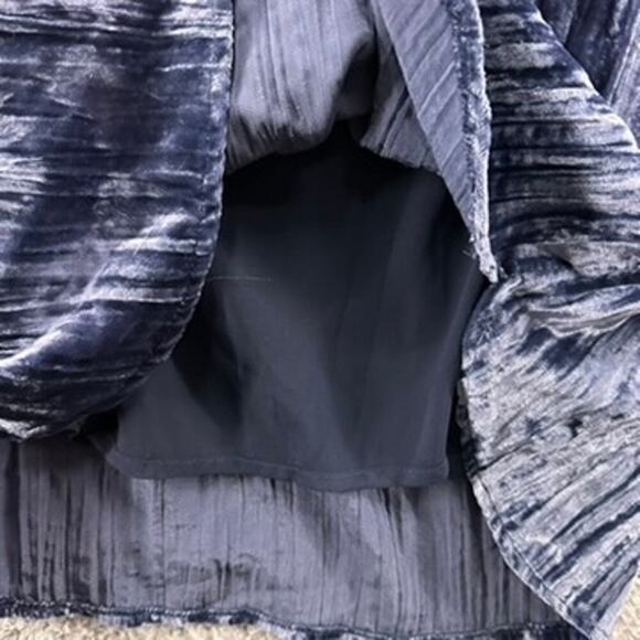 Anthropologie Flareat Shirt Dress Crushed Velvet Blue Short Sleeve Front Pockets - Picture 8 of 10